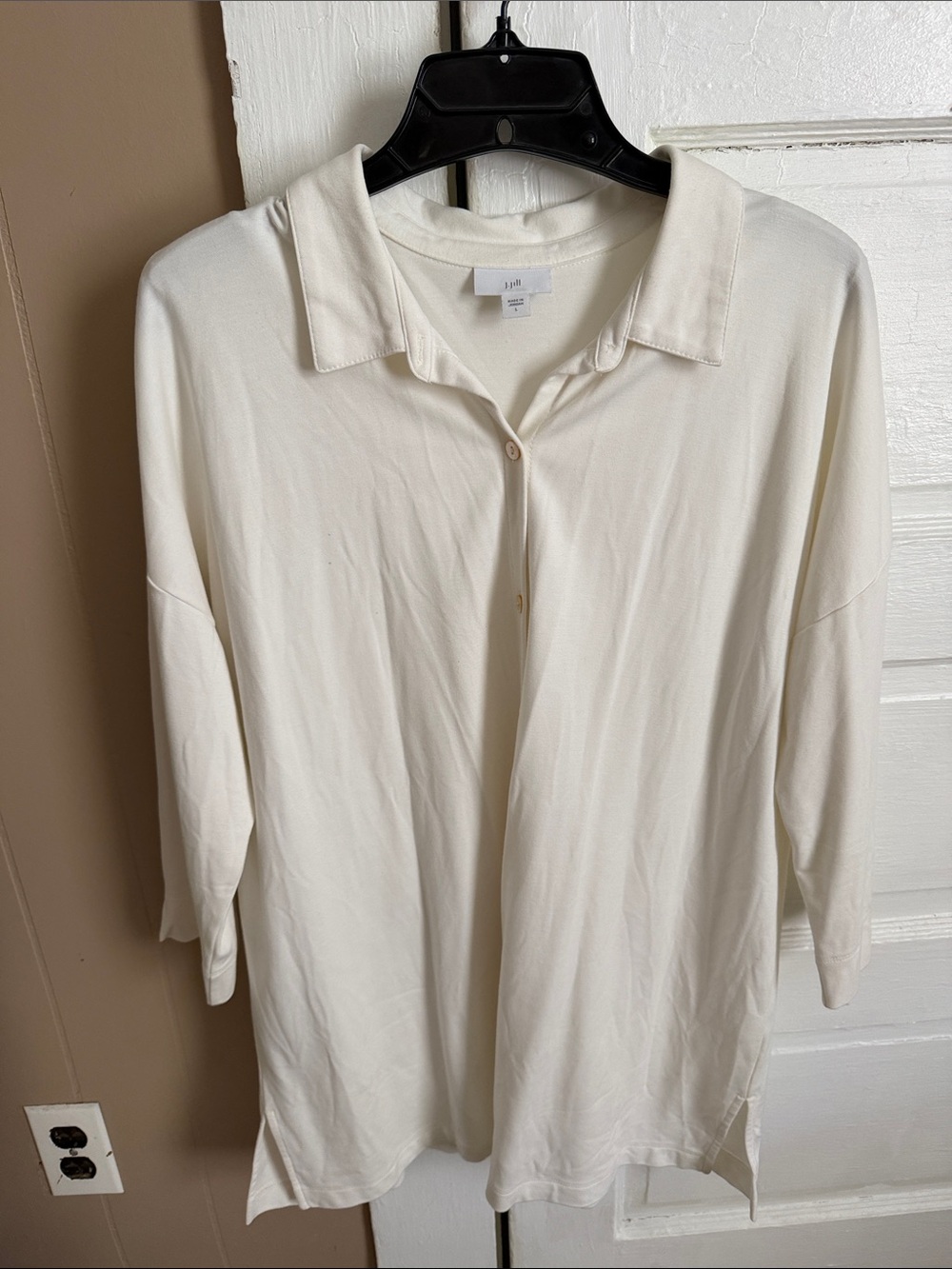 J. Jill Cream Collared Button-Front Tunic Top